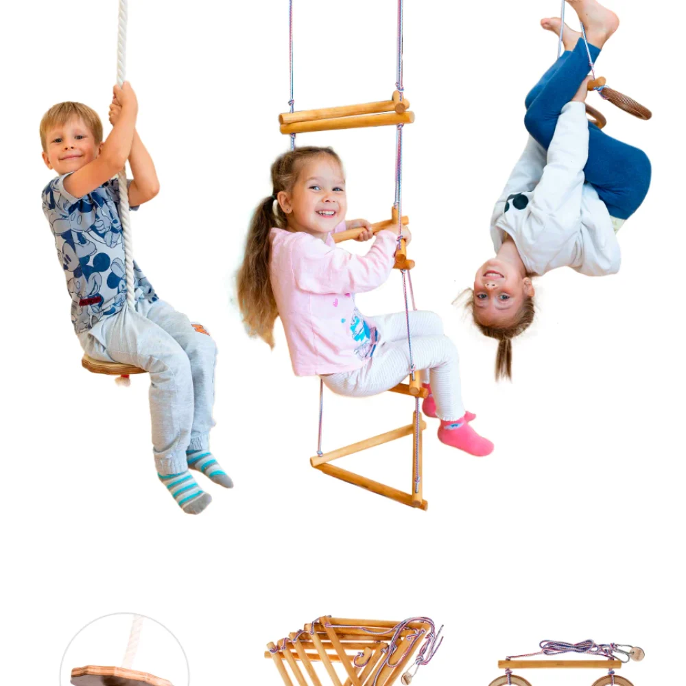 4in1 Swings Set: Rope ladder + Gymnastic rings + Disc swing +