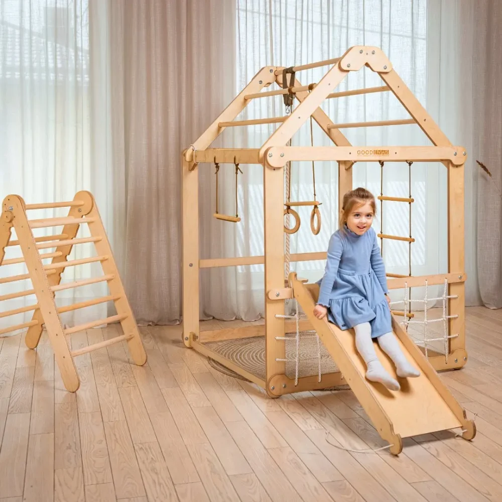 indoor-wooden-playhouse-with-triangle-ladder-slide-board-and-swings-250078